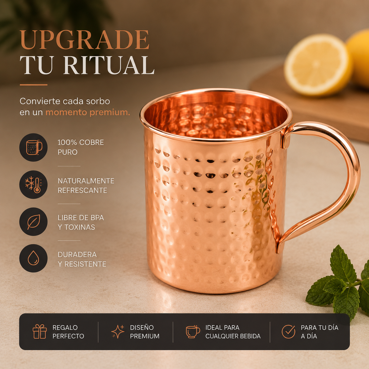 Taza de cobre artesanal